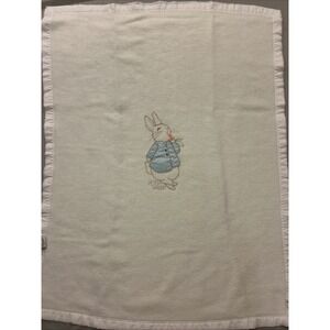 Vintage Quiltex‎ Beatrix Potter Peter Rabbit Embroidered Satin Edge Baby Blanket